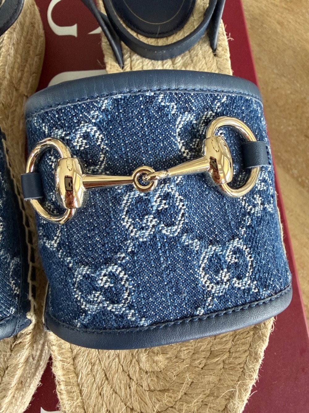 NWT dust bag authentic Gucci Blue Denim GG Horsebit Espadrille Sandals - Picture 3 of 9